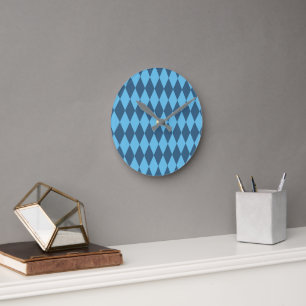 Blaue Bavaria Rhombus-Flaggenmuster Runde Wanduhr