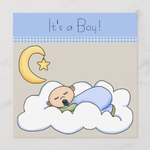 Blaue beige Baby-Wolken-Babyparty Einladung
