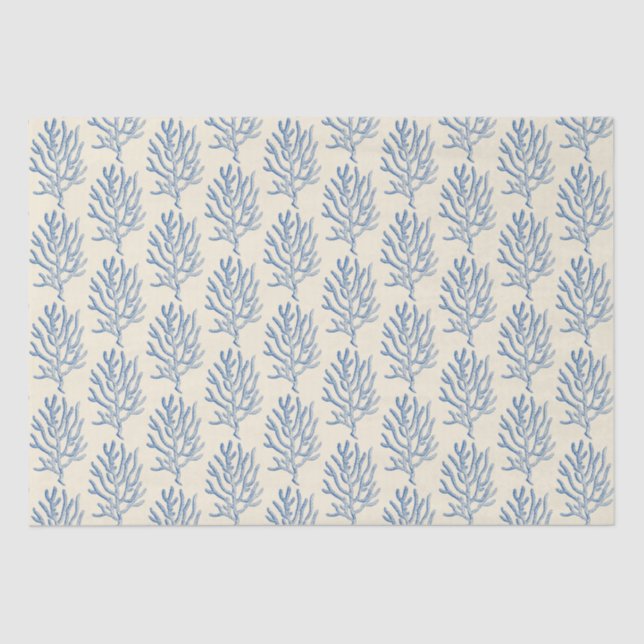 Blaue Beige Marine Life Corals Muster Seidenpapier (Vorderseite)