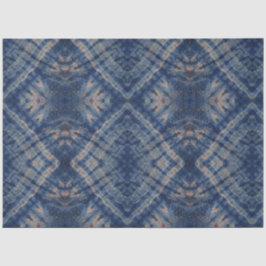 Blaue Beige Quadrate Gefärbte Krawatte Traditionel Seidenpapier