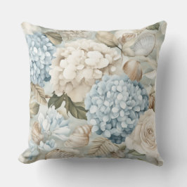 BLAUE & BEIGE SOMMER-HORTENSIENBLÜTEN KISSEN