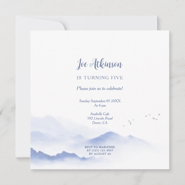 Blaue Berge - Gender-neutral Geburtstagseinladung Einladung (Vorderseite)