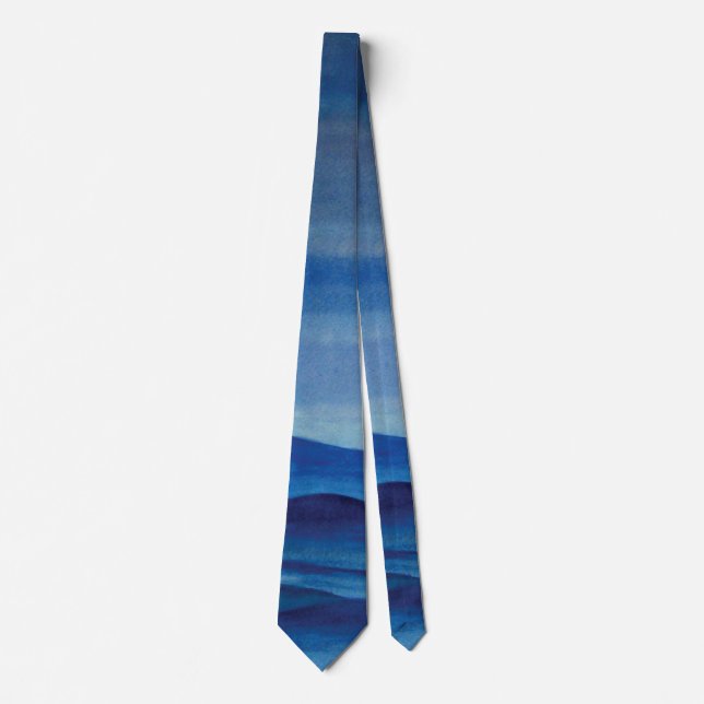 Blaue Berge Landschaft Kunst Aquarell Krawatte (Vorderseite)