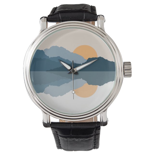 Blaue Berge reflektiert im See Armbanduhr (Vorderseite)