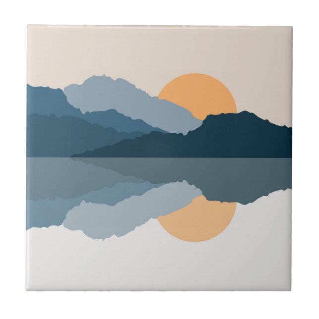 Blaue Berge reflektiert im See Fliese (Vorderseite)