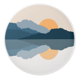 Blaue Berge reflektiert im See Keramikknauf