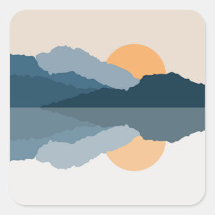 Blaue Berge reflektiert im See Quadratischer Aufkleber