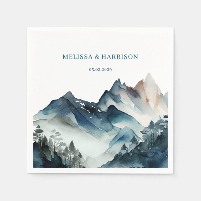 Blaue Berge Rustikale Hochzeit Serviette (Vorderseite)