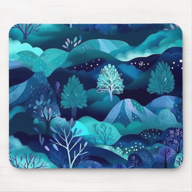 Blaue Berge und Baumdesign Mousepad (Vorne)