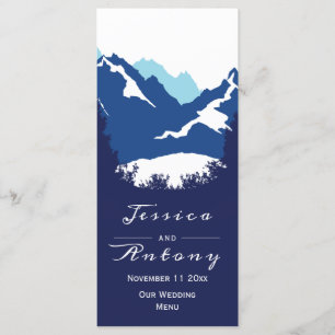 Blaue Berge und Nadelbäume Hochzeitskarte Menükarte