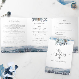 Blaue Berge und Wälder, Hochzeit mit UAWG Dreifach Gefaltete Einladung