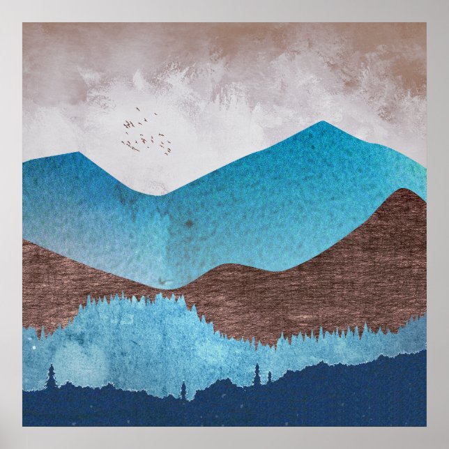 Blaue Berggipfel Poster (Vorne)