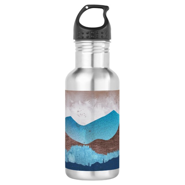 Blaue Bergspitzen Edelstahlflasche (Vorderseite)