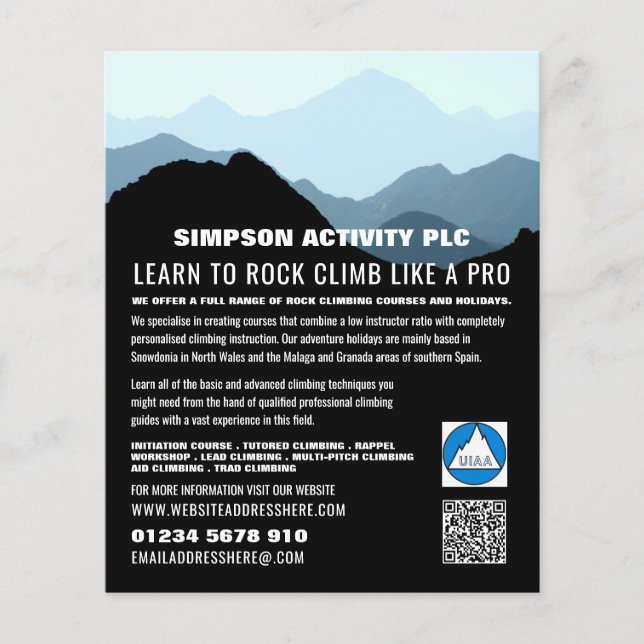 Blaue Bergwelt, Wandern & Klettern Advert Flyer (Vorne)