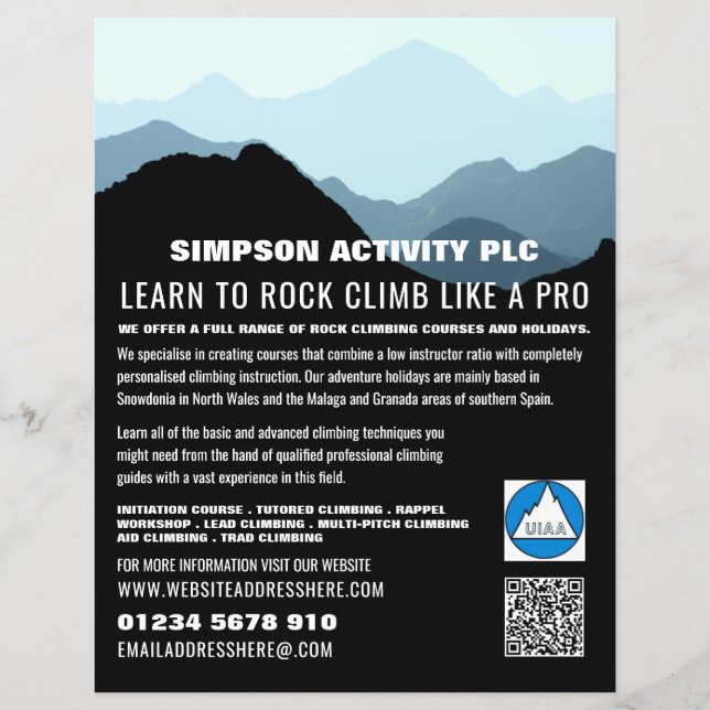Blaue Bergwelt, Wandern & Klettern Advert Flyer (Vorne)
