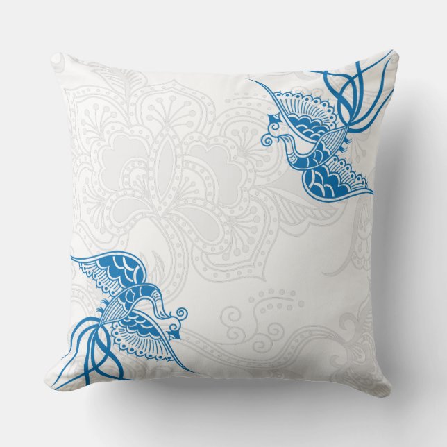 Blaue Bird & Floral Pattern Kissen (Vorderseite)