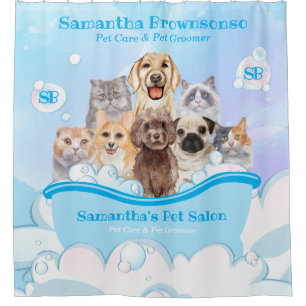 Blaue Bläschen Hunde Katzen Wellness-Center Badewa Duschvorhang