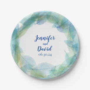 Blaue Blatt Design Hochzeitspapier Teller