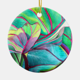 Blaue Blatt-Laubkunst Hawaiis tropische Keramik Ornament