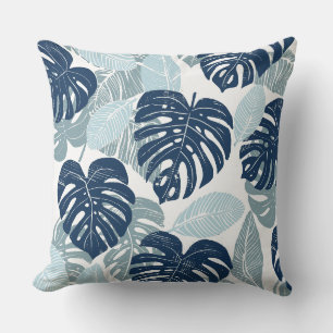 Blaue Blätter aus weißem Palm Kissen Kissen