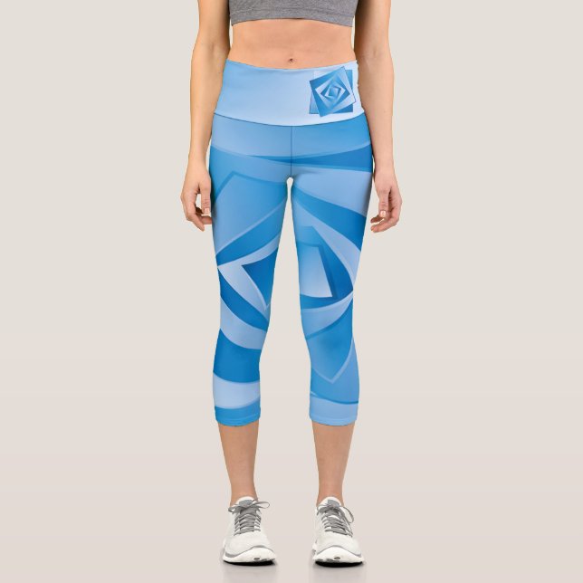 Blaue Blätter Capri Leggings (Vorderseite)