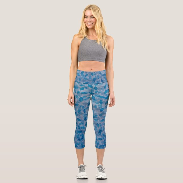 Blaue Blätter Capri Leggings (Vorderseite)