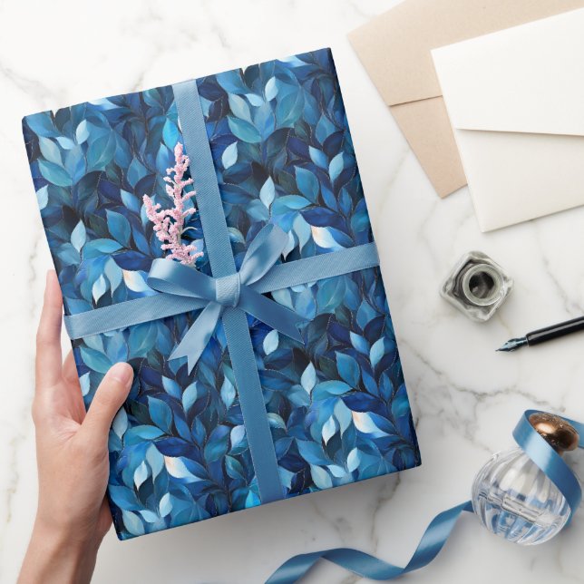 Blaue Blätter  Geschenkpapier (Schenken)