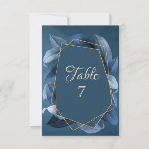 Blaue Blätter Goldrahmen Hochzeit  Einladung