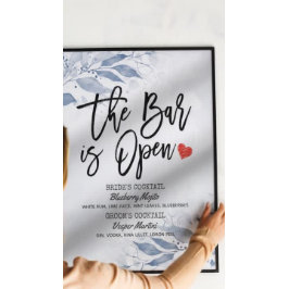 Blaue Blätter Hochzeit Das Bar ist ein Open Drink  Poster