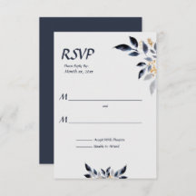 Blaue Blätter mit Gold Wedding RSVP