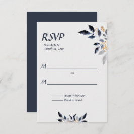 Blaue Blätter mit Gold Wedding RSVP