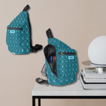 Blaue Blätter Muster mit Monogramm