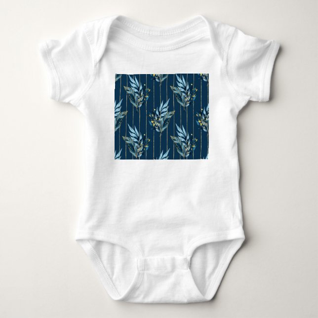 Blaue Blätter Nahtlose Wrap Hintergrund Baby Strampler (Vorderseite)