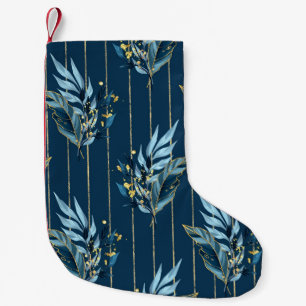 Blaue Blätter Nahtlose Wrap Hintergrund Kleiner Weihnachtsstrumpf