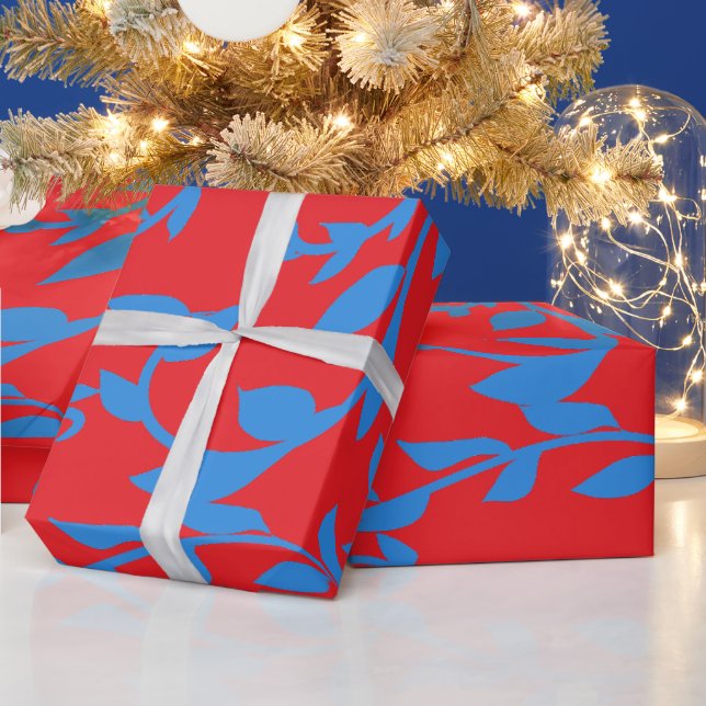 Blaue Blätter Roter Botanischer Wein Geschenkpapier (Feiertage)
