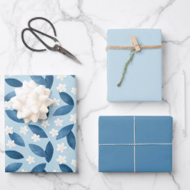 Blaue Blätter und weiße Blume Nahtloses Muster