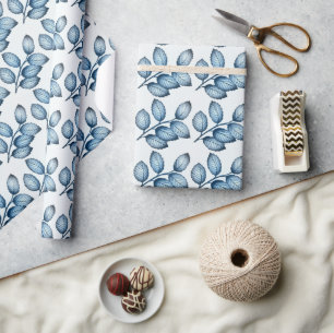 Blaue Blattmuster Glänzendes Geschenkpapier