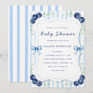 Blaue Blaubeer-Baby-Einladung Aquarell Einladung