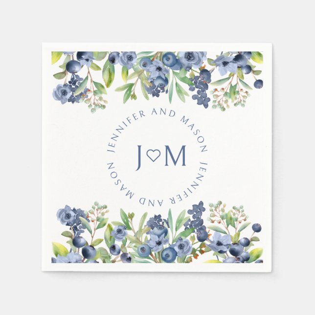 Blaue Blaubeere Hochzeitspapiere Serviette (Vorderseite)