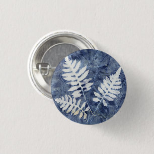 Blaue Blaudruck-Farne Pinback-Button Button