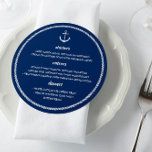 Blaue blaue blaue Schönheitshochzeit Menükarte<br><div class="desc">Rund nautische Hochzeitsmenü in Blau und Weiß mit Anker und bedrucktem Seilrahmen.</div>