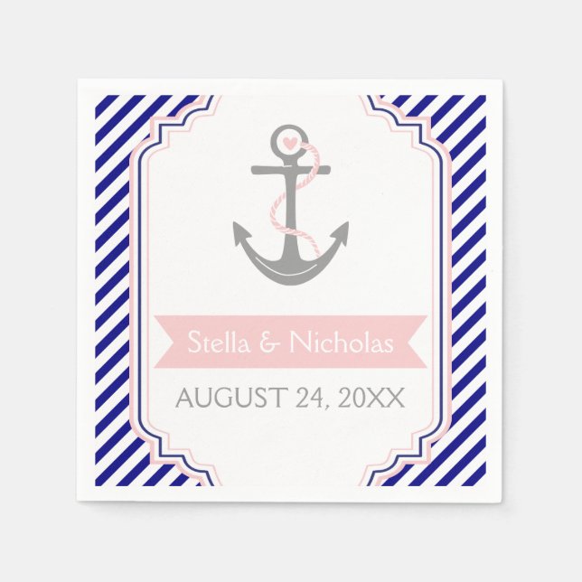Blaue blaue Hochzeit der rosa Marineinfanterie Serviette (Vorderseite)