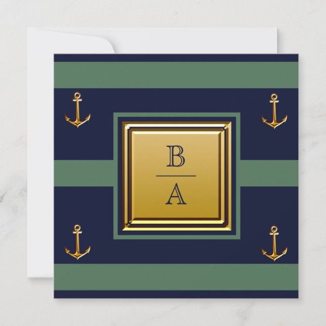 Blaue blaue Streifen Hochzeit der Nautic Navy Einladung (Vorderseite)