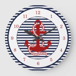Blaue blaue Streifen und roter Anker der Nautische Große Wanduhr