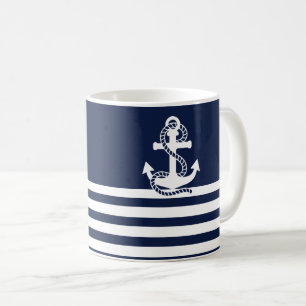 Blaue blaue Streifen und weißer Anker Kaffeetasse