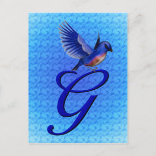 Blaue Blaumeise-Monogramm-Initiale G Elegant Postkarte