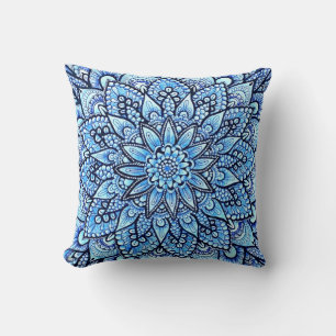 Blaue Bleistift Handgezeichnetes Mandala-Design Kissen