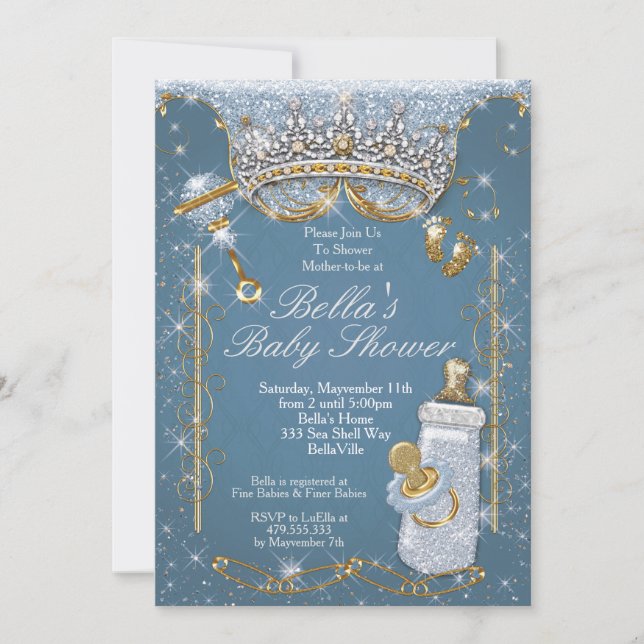 Blaue Bling Glitzer-Baby-Duschen-Einladungen Einladung (Vorderseite)