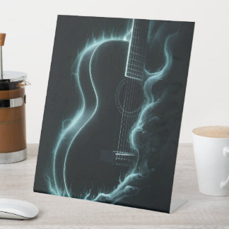 Blaue Blitz-Gitarren-Leinwanddruck – Moderne Musik Sockelschild