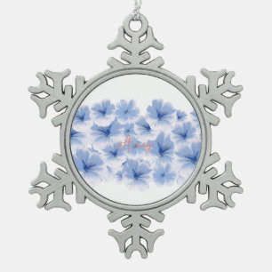 Blaue Blume Aquarellmalerei Schneeflocken Zinn-Ornament